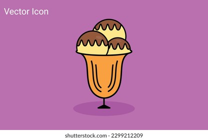 Melting ice cream balls in the waffle cone isolated on pink background. Vector flat outline icon. Comic character in cartoon style illustration for t shirt design