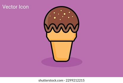 Melting ice cream balls in the waffle cone isolated on pink background. Vector flat outline icon. Comic character in cartoon style illustration for t shirt design