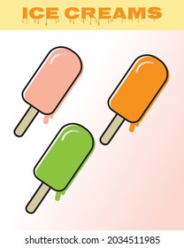 Melting ice cream colorful vector icon set