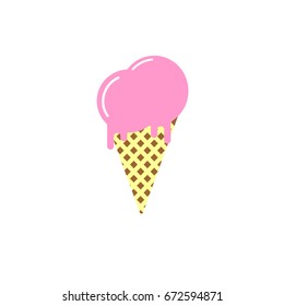 Melting ice cream cone icon, flat design template, vector illustration