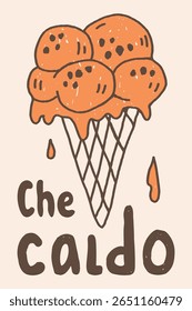 Melting Ice Cream Cone with Italian phrase Poster. La Dolce Vita Vintage sketch wall art. A fun and quirky summer design with sweet dessert. Vector illustration