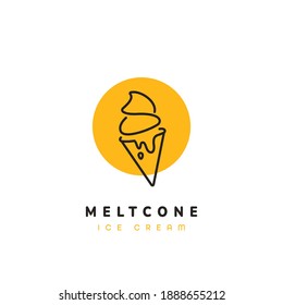 Melting Ice Cream Cone Logo Modern Sophisticated Ice Cream Shop Logo In Simple Style Monoline Icon