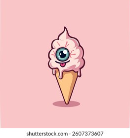 melting ice cream cone with a playful eye