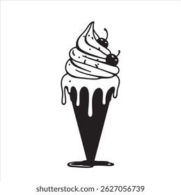 A melting ice cream cone silhouette with drips running down the sides. 