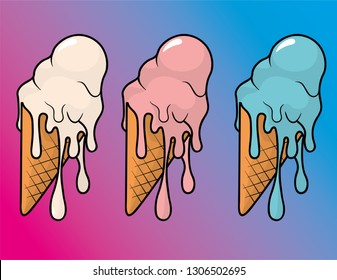 melting ice cream cone - Vector