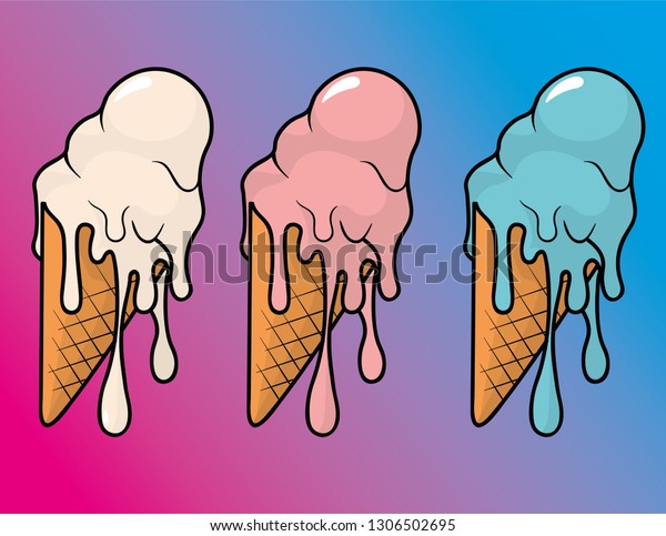 Melting Ice Cream Cone Vector Stock Vector (Royalty Free) 1306502695