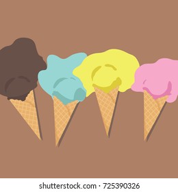 Melting ice cream in the cones.