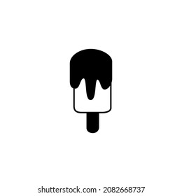 Melting ice cream icon symbol in solid black flat shape glyph icon, isolated on white background