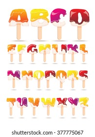 Melting ice cream letters of latin alphabet flat icons orderly organized collection print banner abstract vector illustration  