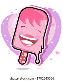 Melting ice cream lolly pink. Vector character in cartoon style illustration for t shirt design