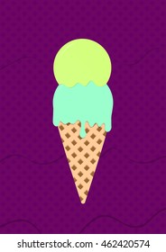 Melting ice cream on abstract background, design template, size A4, vector illustration