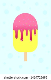 Melting ice cream on the blue background Perfect for your presentations, design for headline, logo and sale banner.
