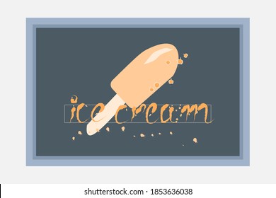 melting ice cream on a dark background in a baguette.hand-drawn.vector illustration.logo, print, interior design