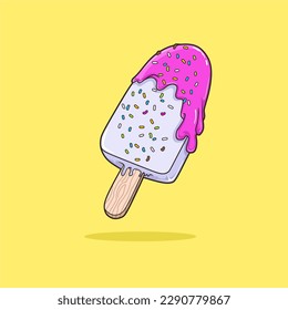 Melting ice cream sticks. cute cartoon vector illustration.