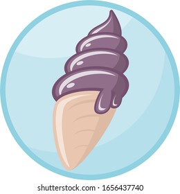 Melting ice cream in the waffle cone. Ice cream icon for t shirt design, label, avatar, sticker, logotype. Ice cream cone in bright cartoon style. Vector illustration.