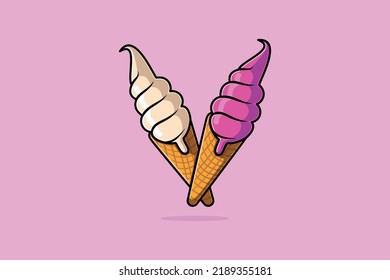 Melting ice cream in waffle cone vector icon illustration. Sweet food icon concept design.