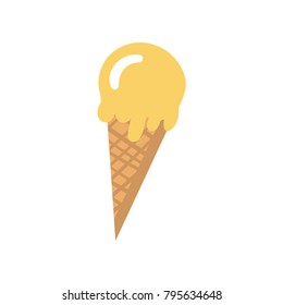 Melting ice cream in a waffle cone cartoon vector Illustration