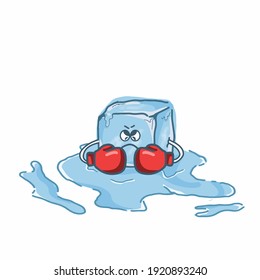 Melting ice cube boxer character vector template design illustration