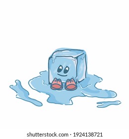 Ilustración de diseño de la plantilla de vector de carácter de cubo de hielo de fusión