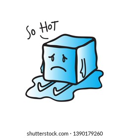 Melting ice cube mascot logo. illustration of gloal warming.