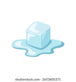Derretimento do cubo de gelo. Ilustração vetorial em um fundo branco.