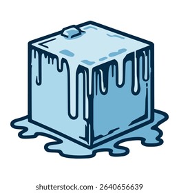 melting ice cube water drops flat color vector illustration template design