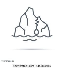 Melting iceberg vector line icon. Climate change and endangered polar landscape symbol.