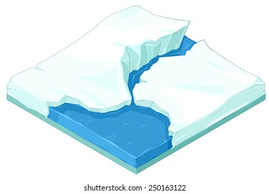 Melting Icecaps Depicting Global Warming. Melting Polar Icecaps Isometric View Of Polar Icecaps Melting.