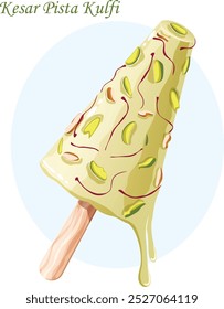 Melting Kesar Pista Kulfi with Almonds, Pistachio and Saffron Strands - Traditional Indian Frozen Dessert