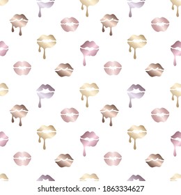 Melting kissing lips seamless pattern in metallic colors. Luxury background