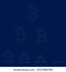 Melting Line bitcoin symbol vector icon with destruction effect vector illustration. Line abrasion effect for bitcoin symbol shows speed and movement of cyberspace things.