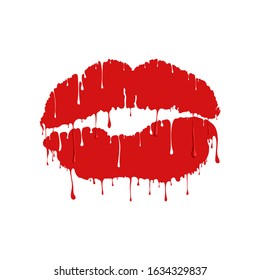 Melting lips vector illustration. Red lipstick. Hot picture