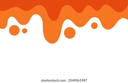 melting liquid orange dripping on white background. splashing blob liquid orange juice. melted orange ice cream. flat layered modern style.