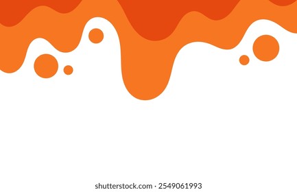 melting liquid orange dripping on white background. splashing blob liquid orange juice. melted orange ice cream. flat layered modern style.