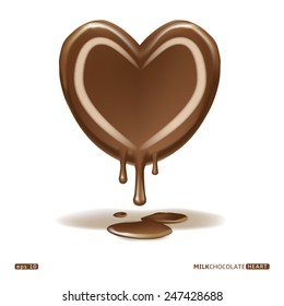 Melting milk chocolate heart. Vector illustration.