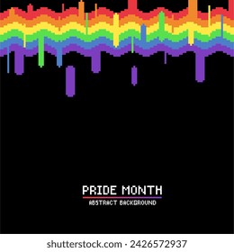 Melting Motion Pride Rainbow Fuzzy Line Stripe Bar Frame, Pixel Art Styled Artwork, Black Background