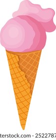 Melting Pink Ice Cream Cone Illustration Isolated on White Background