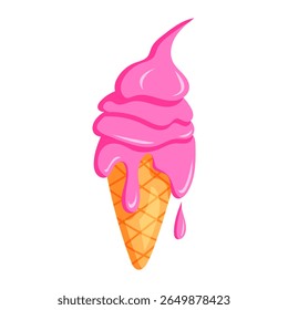 Melting pink ice cream cone illustration