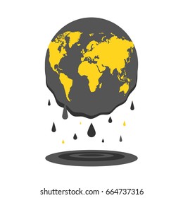 Melting planet Earth. Concept global warming. Flat cartoon style. Vector illustration.