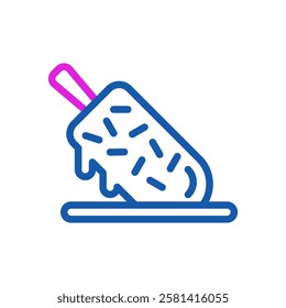 Melting Popsicle Icon with Pink Stick on a Blue Base