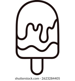 Ícone de picolé derretendo, arte de linha simples, ilustração de tratamento de verão.