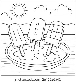 Melting Popsicles on a Summer Day – Fun Coloring Page