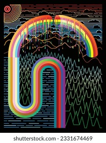 Melting rainbow lines. Unique design with a bold line style.  The rainbow that divides the object is very clear and beautiful.  Suitable for design in your fashion brand.