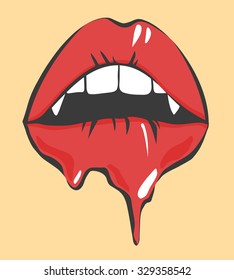  Melting Sexy Lips With Vampires Teeth . Vector Object