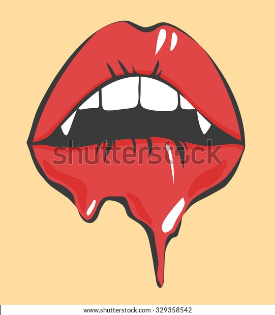 Pop Art Melting Sexy Lips With Vampires Teeth Vector Object Stock My Xxx Hot Girl 1015