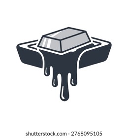 Melting silver bar vector illustration. Molten precious metal liquid dripping from a mold. Industrial casting process and wealth concept icon for business design.