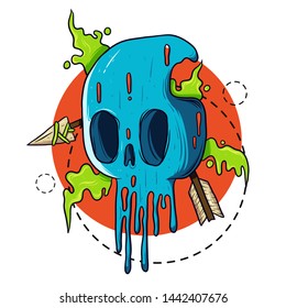 Melting skull with arrow vector illustration.