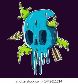 Melting skull with arrow vector illustration for t-shirt, sticker, and other uses.