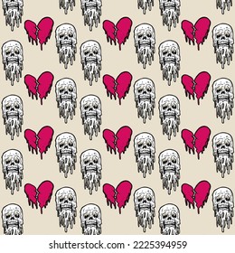 Melting Skull Heart Break Pattern Vector Illustration