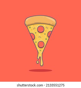 Melting slice of cheese pizza fast food illustration